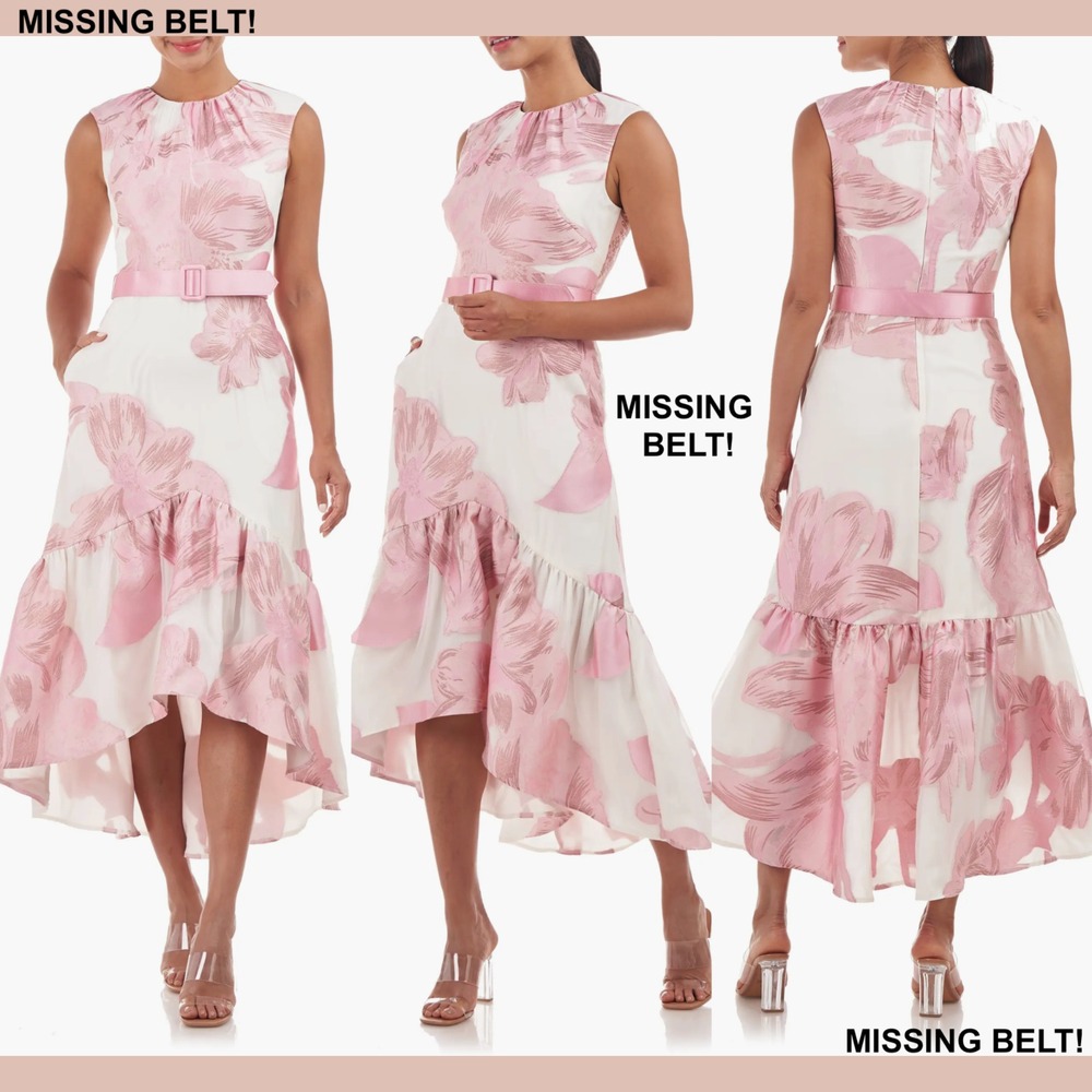 NWD Kay‎ Unger [ 8 ] Beatrix Floral High-Low Cocktail Dress NO BELT Pink J1766